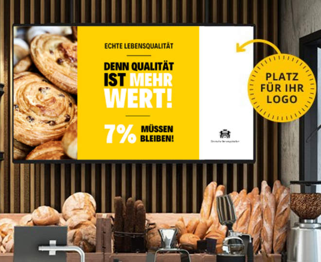 Eine Bäckerei mit einem Schild, auf dem "Denn Qualität ist mehr wert" steht.