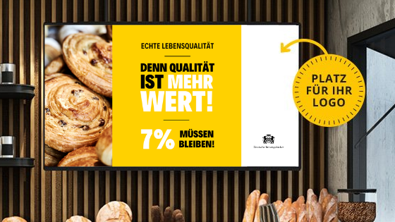 Eine Bäckerei mit einem Schild, auf dem "Denn Qualität ist mehr wert" steht.