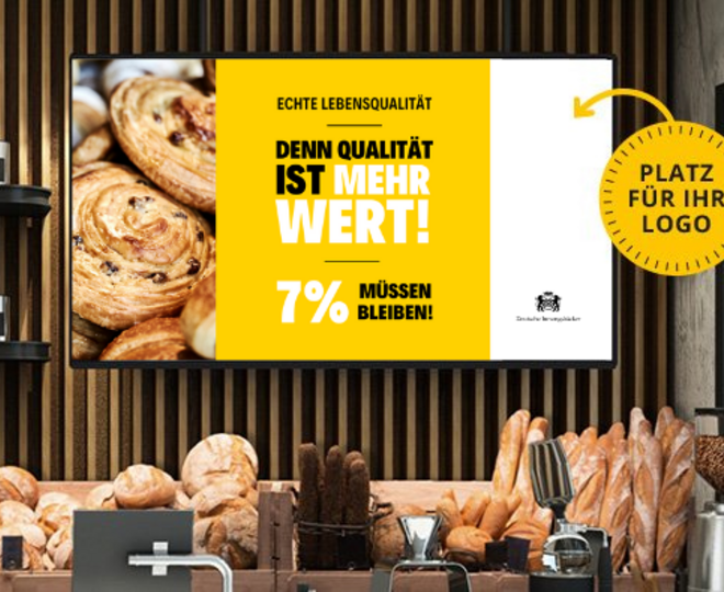 Eine Bäckerei mit einem Schild, auf dem "Denn Qualität ist mehr wert" steht.