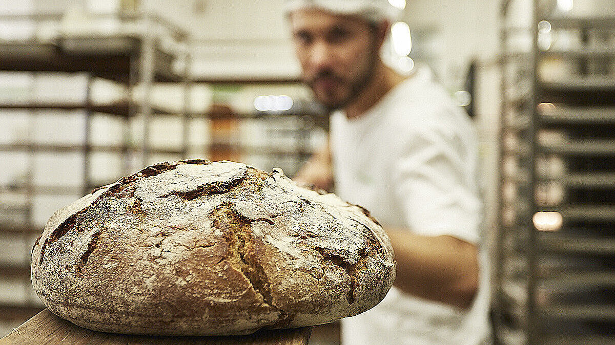 Brot wird in den Ofen geschoben