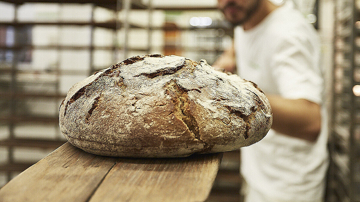 Brot wird in den Ofen geschoben