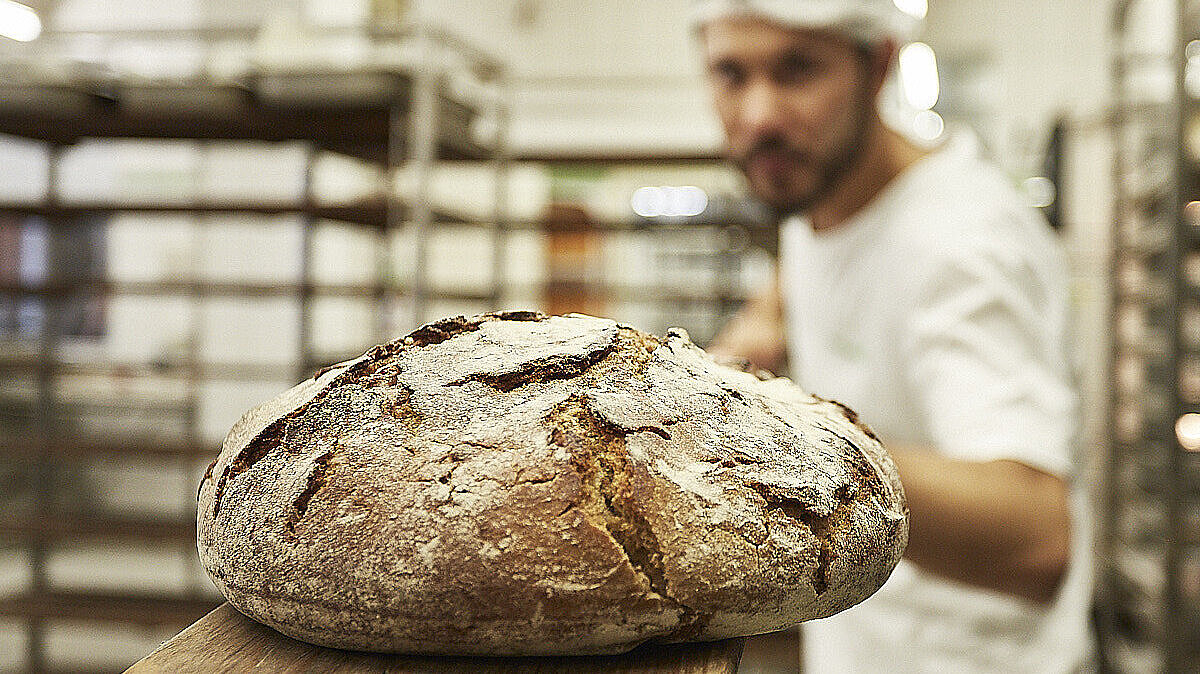 Brot wird in den Ofen geschoben